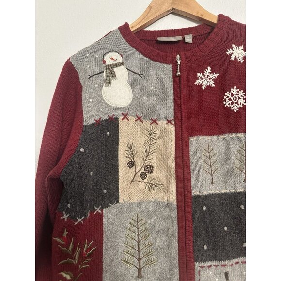 Croft & Barrow Women's Vintage Patchwork Christmas Cardigan Full Zip Size Med - Picture 3 of 11